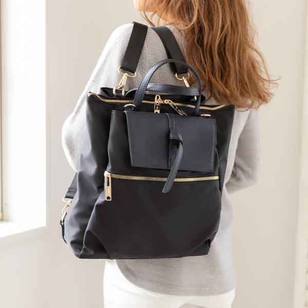 Quay 撥水加工3Wayナイロンリュック ブラック